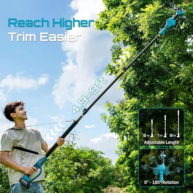Seesii 2-in-1 Cordless Electric Pruning Shears with Pole, 15Ft Reach, 1.2" Cutting Diameter, 21V 2x 4000mAh Batteries, Battery Powered Tree Pruner with Brushless Motor for Efficient Branch Trimming by GreenHaven Gardens