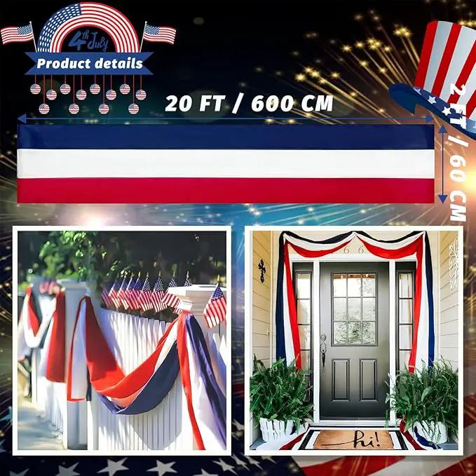 2x20 Ft Red White and Blue Banner Decorations 3 Pack,4th of July Banners for Outside,Bunting Flags for Independence Day,Labor Day,Veterans Day,Memorial Days by GreenHaven Gardens