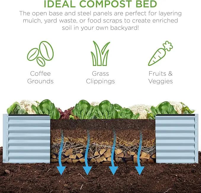 Best Choice Products 8x4x2ft Outdoor Metal Raised Garden Bed, Deep Root Planter Box for Vegetables, Flowers, Herbs, and Succulents w/ 478 Gallon Capacity - Mist Blue by GreenHaven Gardens