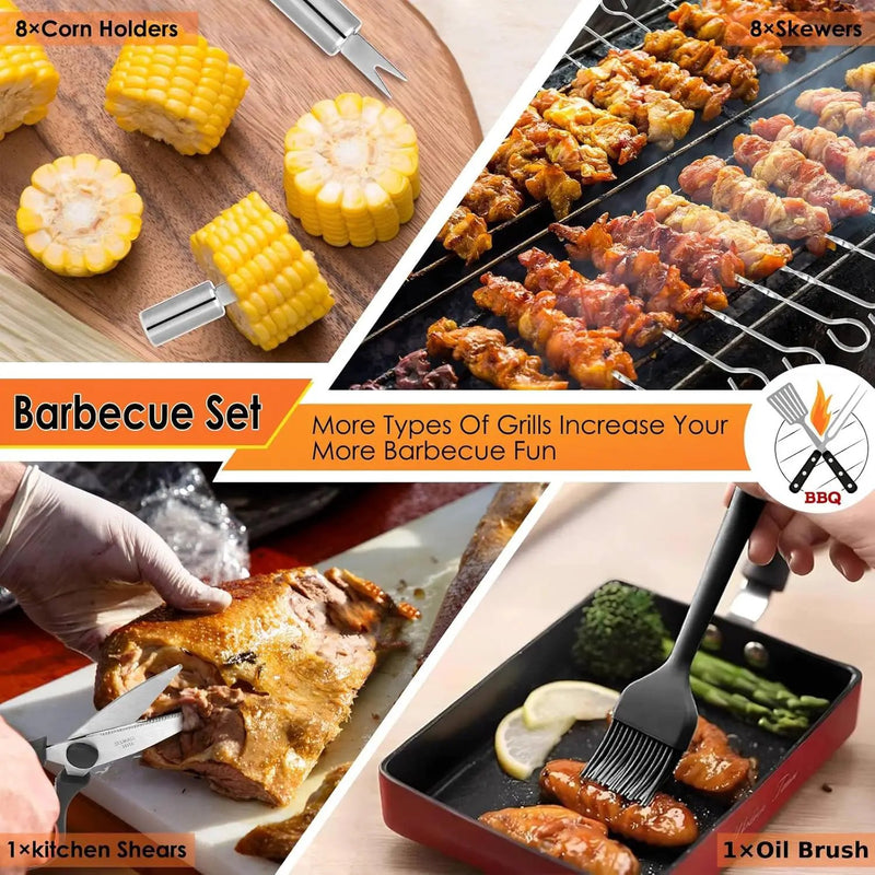 Yoehka BBQ Grilling Accessories Set, 34Pcs Heavy Duty Grill Tools for Outdoor Camping, Grilling Gifts for Men Dad, Stainless Steel Barbecue Utensils Kit with Mats and Glove in Carrying Bag, Brown by GreenHaven Gardens