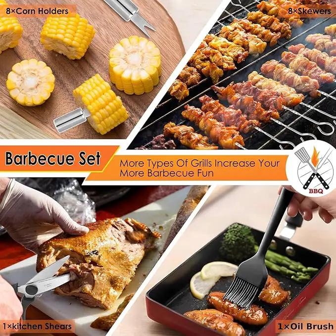 Yoehka BBQ Grilling Accessories Set, 34Pcs Heavy Duty Grill Tools for Outdoor Camping, Grilling Gifts for Men Dad, Stainless Steel Barbecue Utensils Kit with Mats and Glove in Carrying Bag, Silver by GreenHaven Gardens