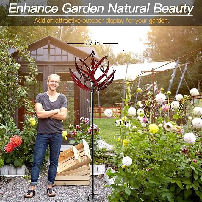 Yard Garden Wind Spinners - Large Outdoor Metal Wind Spinners Sculptures, Lawn Yard Art Garden Decor (Burgundy Lotus) by GreenHaven Gardens