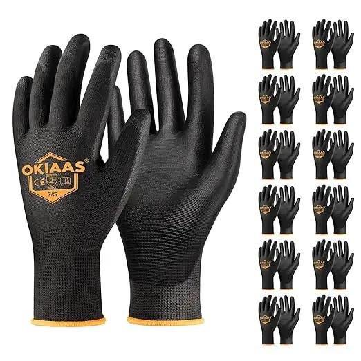 OKIAAS Men's Ultra-Thin and Lightweight Working Gloves with Grip, 12 Pairs, Black, Small by GreenHaven Gardens