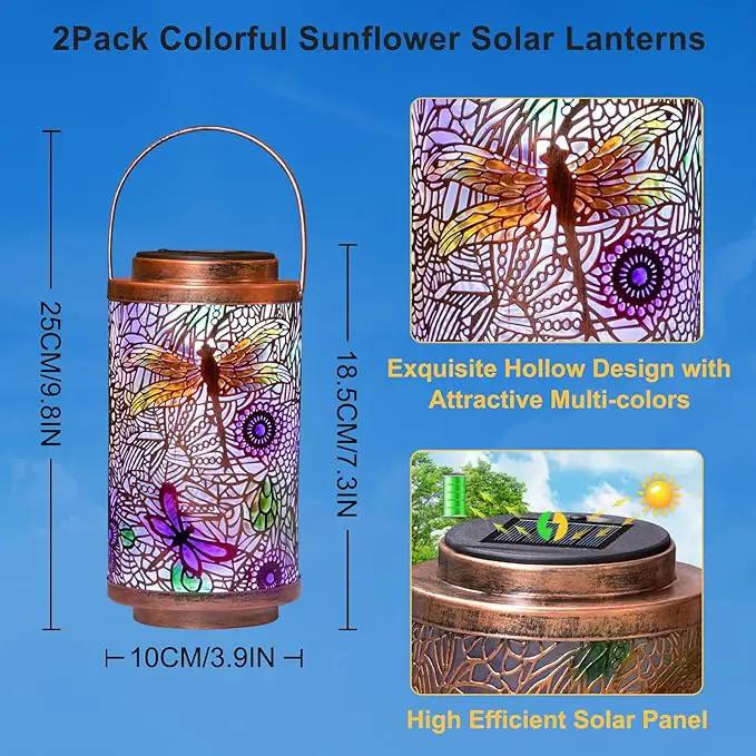 Go2garden 2Pack Solar Outdoor Lanterns Waterproof Dragonfly Garden Gifts for Women Patio Decor Lights Metal Lantern for Yard, Tabletop, Porch, Outside,Mothers Day Gifts for Mom Women by GreenHaven Gardens