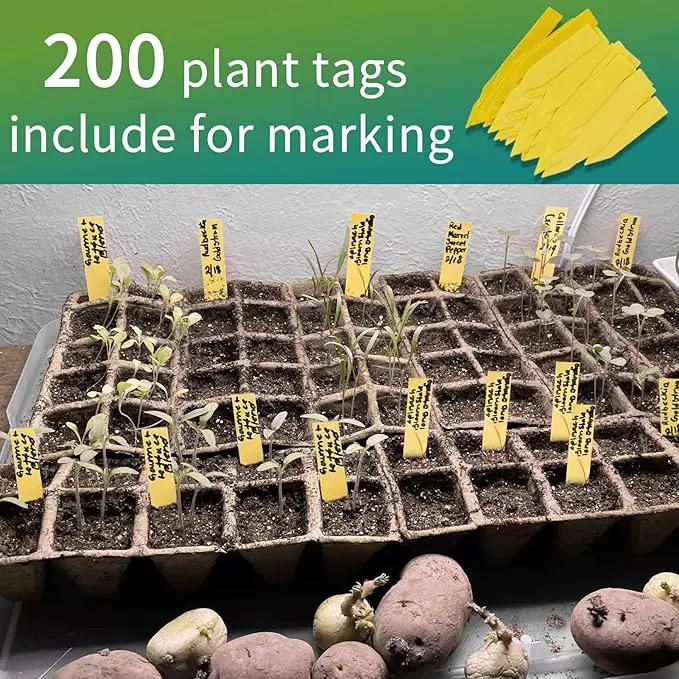 200Cells Seedling Start Trays with Drain Holes,20pcs Peat Pots Seedling Pots Biodegradable,Seedling Starter Kit,Organic Germination Plant Starter Trays(200xLabels,2xTransplant Tools,1xSpray Bottle) by GreenHaven Gardens