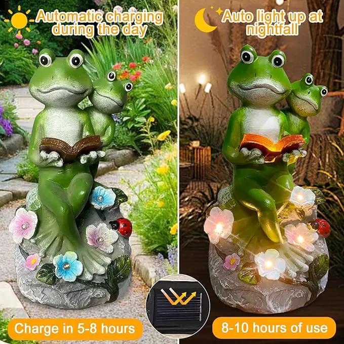 Frog Garden Statue,Frog Garden Decor,Solar Frog Statue Sitting on a Stone Reading a Book with 5 LEDs for Lawn Patio Yard Porch Decoration, Outdoor Garden Decor, yijiayi-008 by GreenHaven Gardens