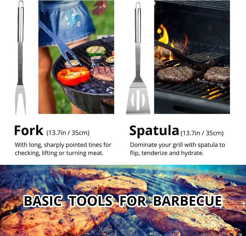 BBQ Utensil Set Stainless Steel Professional Barbecue Accessories Grill Tool with Bag Easy to Carry by GreenHaven Gardens