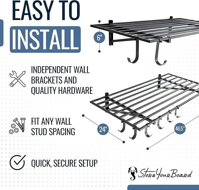 StoreYourBoard 2-Pack Heavy Duty Wall Shelves – Wall-Mounted Garage Storage Shelving and Organization for Sheds, Closets, or Utility Rooms – Holds 200 lbs, 2ft x 4ft, Black by GreenHaven Gardens
