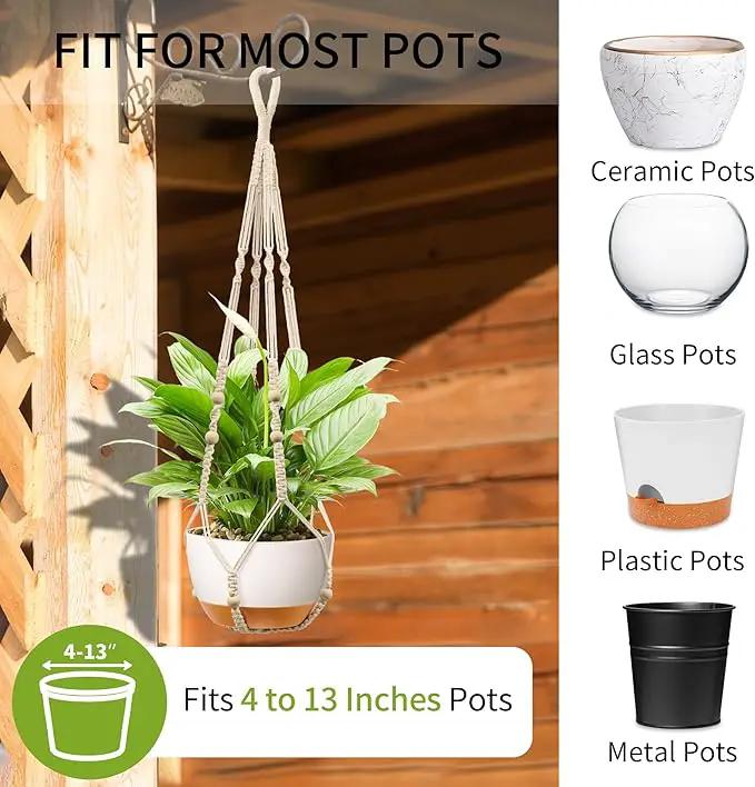35 Inch Macrame Plant Hanger - Fits 4-13 Inch Pots, Supports Up to 22lbs, Sturdy Hanging Planter Holder for Indoor Outdoor, Boho Home Decor, 2 Pack, Ivory (POTS NOT Included) by GreenHaven Gardens