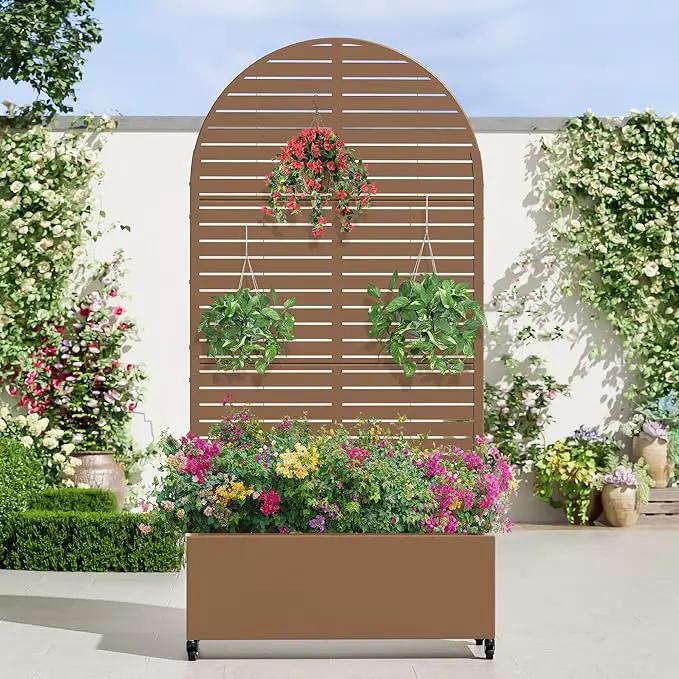 Casaphoria Metal Raised Garden Bed with Trellis and Wheels, 72"x35"x16" Arched Planter Box for Climbing Plants, Vegetables & Vines, Features Drainage Holes and Privacy Screen (Brown-Louvered) by GreenHaven Gardens