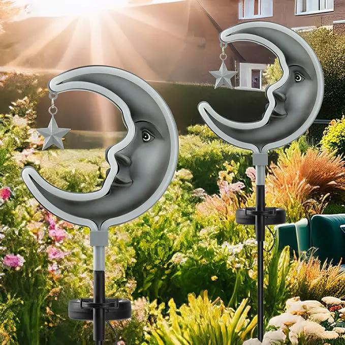 Solar Outdoor Garden Lights - Outdoor Decor Butterfly Neon Lamp Patio Path Decor(2 Pack) (Silver Moon) by GreenHaven Gardens