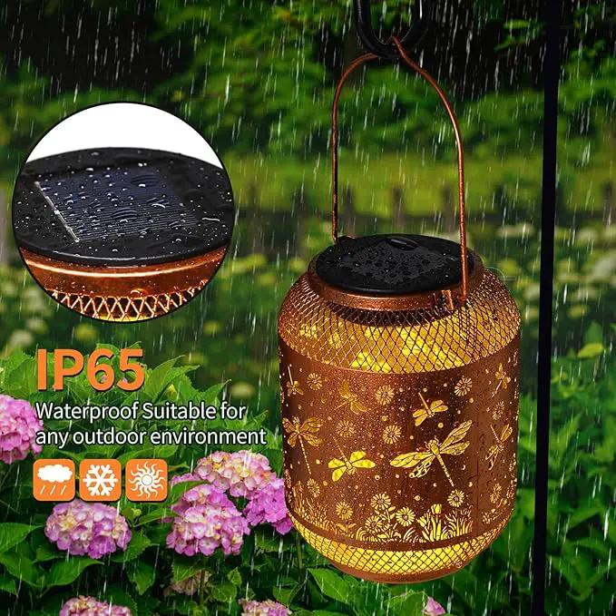 Solar Lanterns Outdoor Waterproof Dragonfly Garden Decor Gifts for Women Mom Grandma Hanging Solar Lights Metal Lantern Decoration Outside for Yard, Patio, Backyard, Porch by GreenHaven Gardens