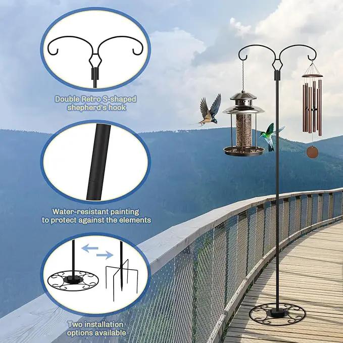 Liitrton 62.6 Inch Shepherds Hooks for Outdoor, Adjustbale Double Shepherds Hooks Hummingbird Feeder Stand Bird Feeder Pole Wind Chime Stand with Round Base, 4 Prongs Base and Water Weight Bag by GreenHaven Gardens