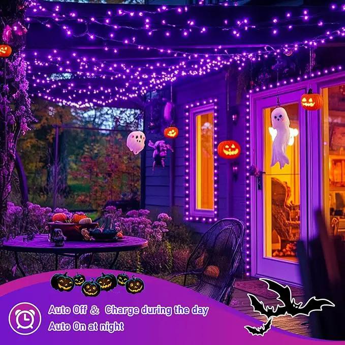 JMEXSUSS 2 Pack Purple Solar Halloween Lights Outdoor, 66ft 200 LED Solar Fairy Lights Outdoor Waterproof, 8 Modes Solar String Lights for Outside Halloween Christmas Decorations by GreenHaven Gardens