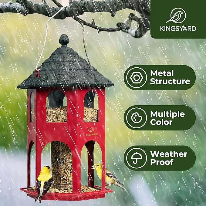 Kingsyard Metal Bird Feeder for Outdoor Hanging, Wild Bird Feeders with Circular Perch, Easy to Clean & Refill, 4 lbs Large Seed Capacity, Red by GreenHaven Gardens
