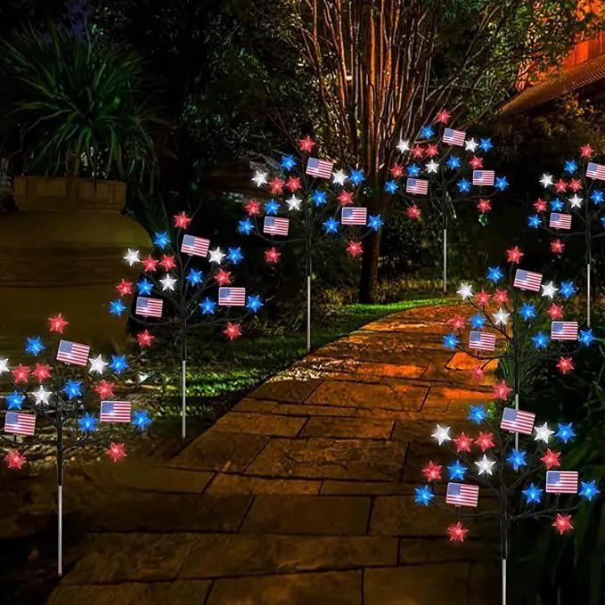 HUGSVIK 4 Packs 80LED 4th of July Decorations Outdoor, Upgraded Red White and Blue Solar Lights with Stars & American Flags, Outdoor Memorial Day Decorations Patriotic Lights for Yard Pathway Garden by GreenHaven Gardens