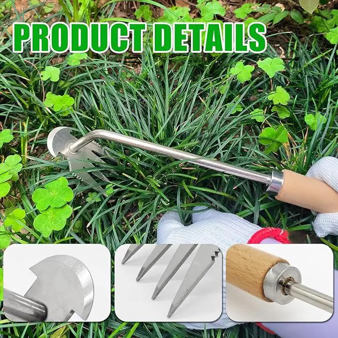 Amposei Weeding Artifact Uprooting Weeding Tool, Multifunctional Weeder, Hand Weeder Tool, Stand Up Weed Puller Tool with Handle for Garden Yard Farm Weed Removal (11in, Wood 2PCS) by GreenHaven Gardens