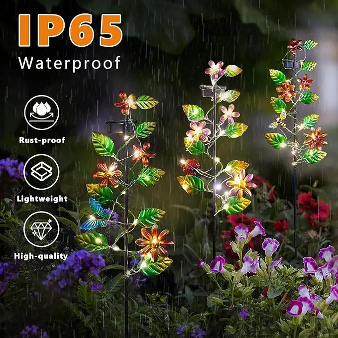 3 Pack Solar Garden Lights, Flower & Insect Metal Solar Stake Light, 23" H Outdoor Statues Figurine Lights for Garden Lawn Patio Yard Decoration by GreenHaven Gardens
