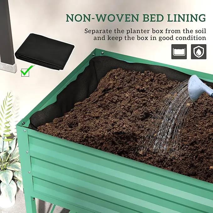 Outsunny Raised Garden Bed with Galvanized Steel Frame, Storage Shelf and Bed Liner, Elevated Planter Box with Legs for Vegetables, Flowers, Herbs, Green by GreenHaven Gardens