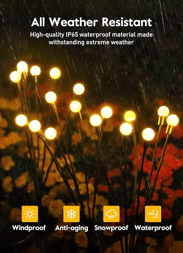 Solar Garden Lights - 4 Pack 48 LED Firefly Lights with 2 Lighting Modes, Sway by Wind, Waterproof Outdoor Decoration, Warm White by GreenHaven Gardens