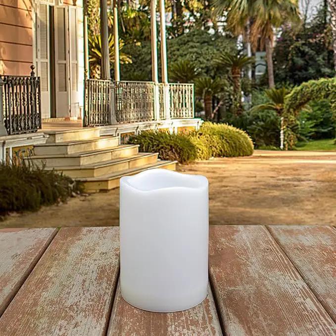4" Outdoor Battery Operated Candle Waterproof Led Pillar Lights Flickering Flameless Candles with Timer Realistic Fake Electric Pillars for Lantern Garden Wedding Halloween Christmas Decorations,White by GreenHaven Gardens