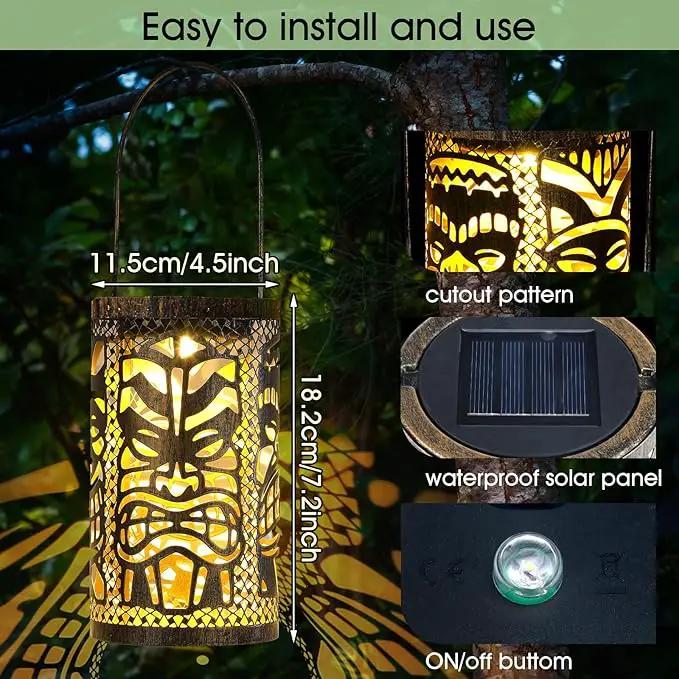 2 Pack Tiki Solar Lanterns Tiki Bar Light Decor Outdoor Waterproof Gifts for Women Men Hanging Lantern Metal Hollowed Out Decor for Summer Garden Patio Lawn Porch Festival Party by GreenHaven Gardens