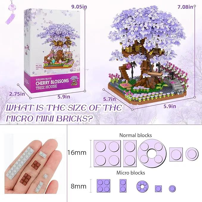 Cherry Blossom Bonsai Tree Mini Micro Building Set, Japanese Sakura Tree House Model Sets for Adults, Flowers House Mini Bricks Building Kit, Creative Gift Toys for Kids 12-14 (2200PCS) by GreenHaven Gardens
