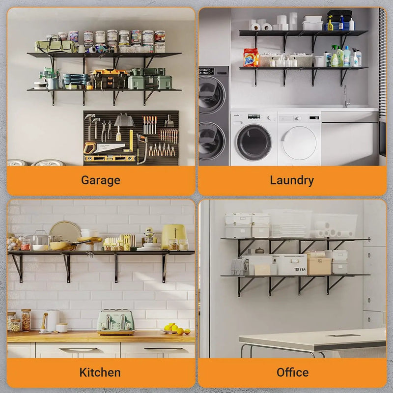 Solid 2x6 ft Garage Storage, 2 Pack 1600 lbs Total Weight Capacity, Heavy Duty Wall Mounted Shelving for Home, Kitchen & Pantry, Black by GreenHaven Gardens