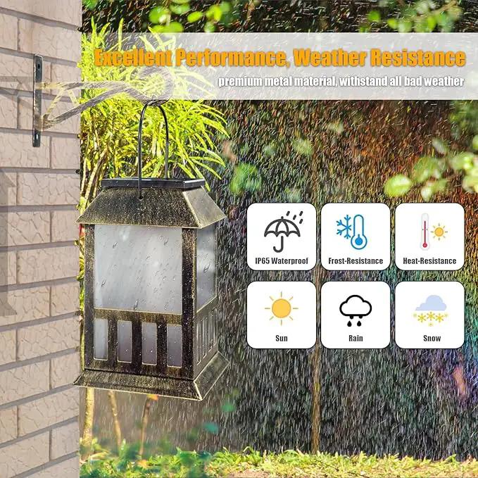 Solar Lanterns Outdoor Waterproof, 3D Star Light with Flashing Mode, Solar & USB C Charging, Metal Hanging Lantern for Wall Landscape Yard Patio Driveway Garden Decor, Warm Light 2 Pack by GreenHaven Gardens