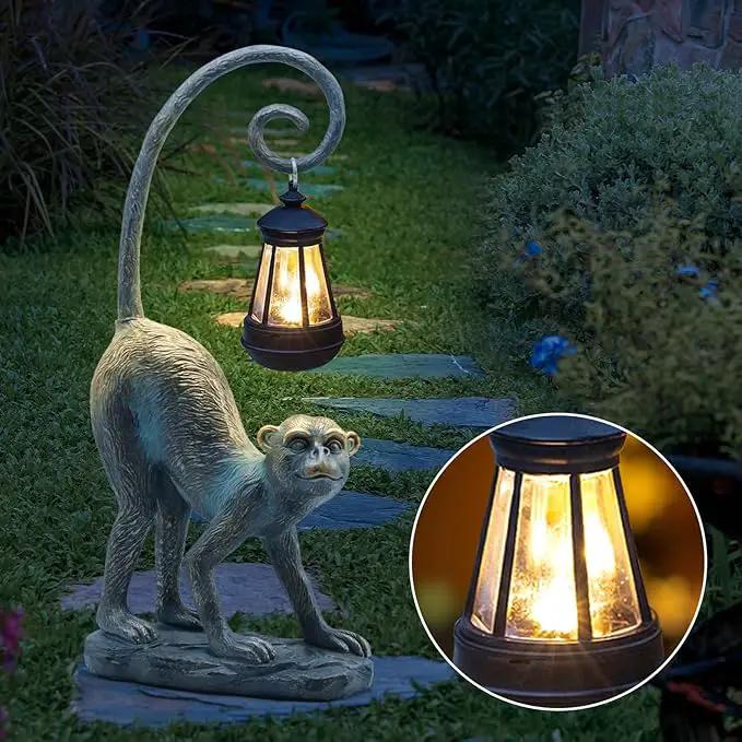 Resin Monkey Statue with Solar Light - Whimsical Garden Decor, Good Luck Gifts for Women,Outdoor Statues Yard Decor for Patio,Porch,Home - Unique Housewarming Gifts by GreenHaven Gardens