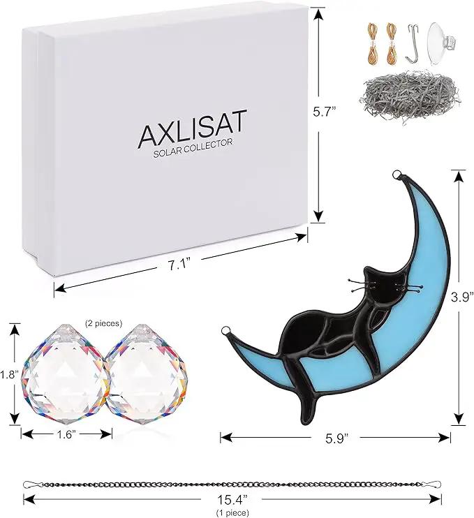 Black Cat Decor On Blue Moon Stained Glass for Window, Crystals Suncatchers for Window Ball Prism Rainbow Maker Chain Easy Hanging, 2 Balls and 1 White Gift Boxe for Cat Lovers Halloween Decor by GreenHaven Gardens
