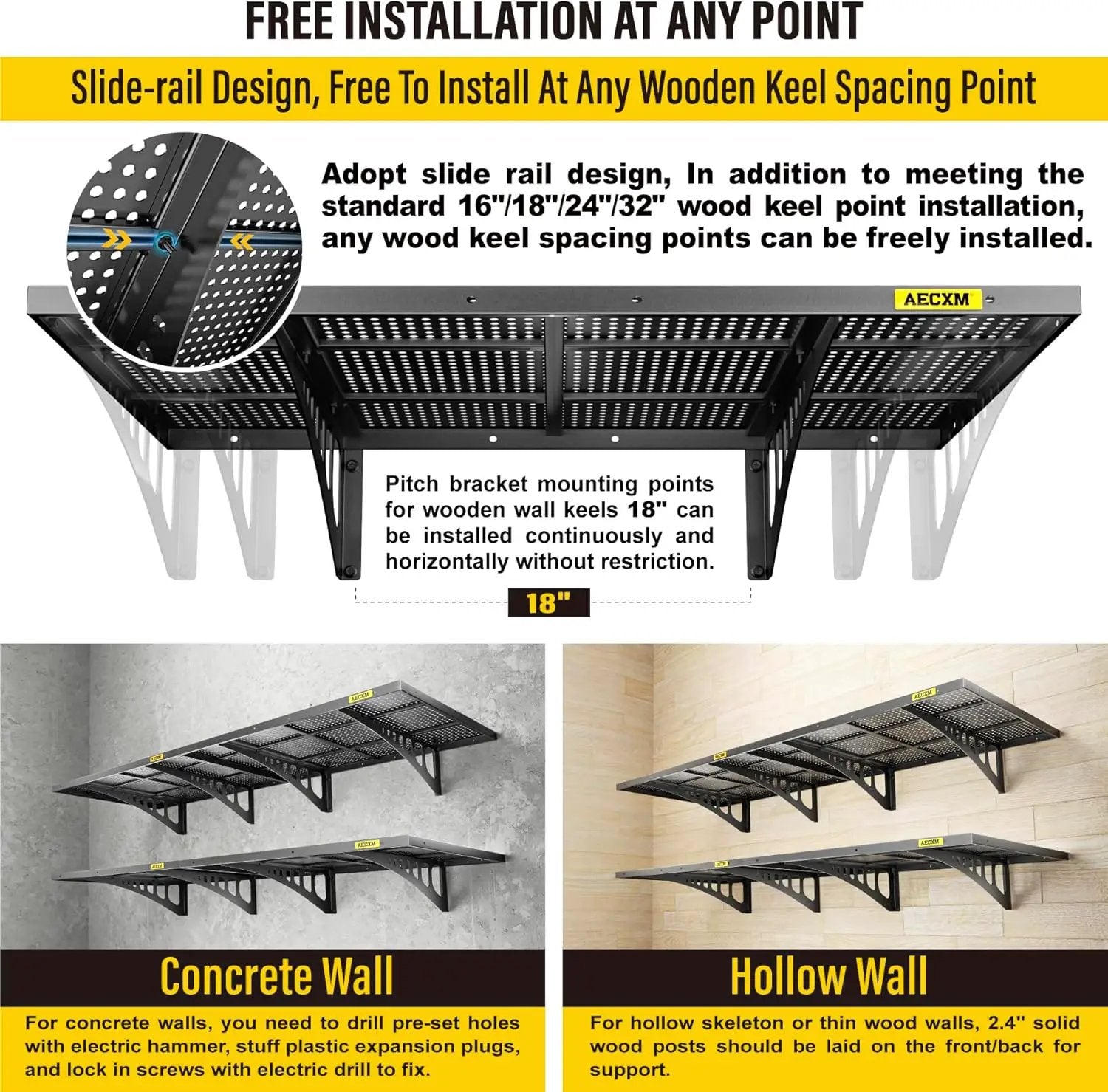 4-pack 2x3ft Adjustable Garage Wall Shelving 1120lbs Load Capacity Heavy Duty Wall Mounted Storage Shelf Metal Floating Shelves for Garage(Black) by GreenHaven Gardens