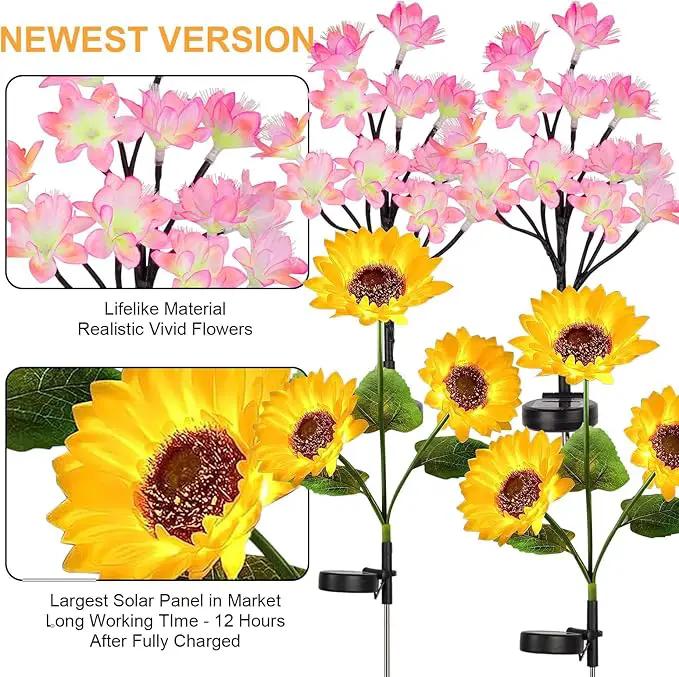 4 Pack Flower Solar Lights Outdoor Waterproof IP 65, Solar Sunflowers Peachblossom Lights Garden Decorative Yard Patio Landscape Stake Lights by GreenHaven Gardens