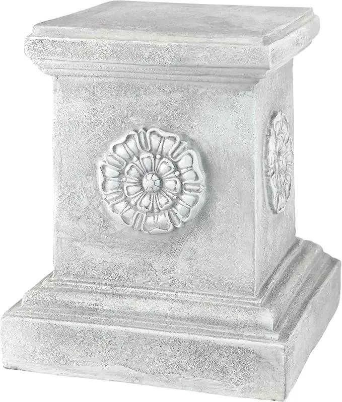 Design Toscano English Rosette Indoor/Outdoor Sculptural Garden Plinth Base Statue Riser, Large 13 Inch Tall, Cast Stone Resin, Antique Stone Finish by GreenHaven Gardens