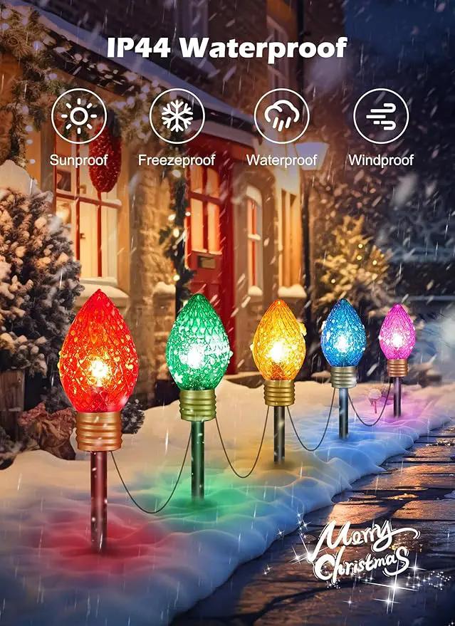 Strawberry Jumbo C9 Christmas Pathway Lights Outdoor - 2 Pack Total 17 Feet 10 LED C9 Christmas Lights, Jumbo Bulb Outdoor Decorations for Yard Lawn Holiday Outside by GreenHaven Gardens