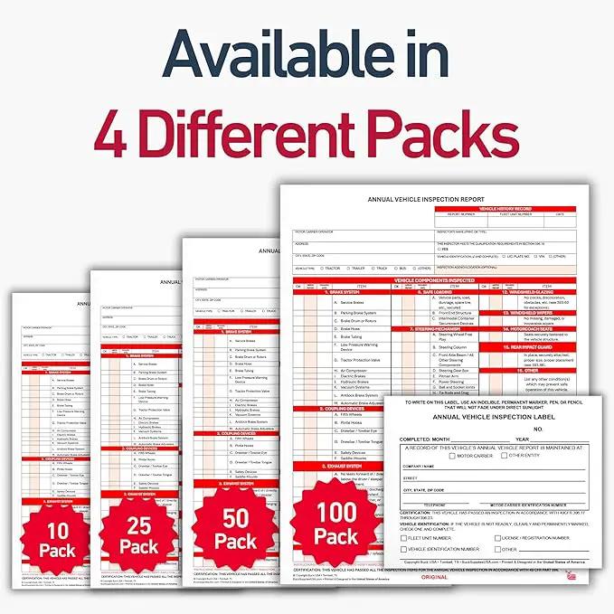 5 Pack 3-Ply Carbonless Annual Vehicle Inspection Report Forms with FMCSA 2-Ply Mylar Laminate Adhesive Vinyl Labels, DOT Inspection Forms and Stickers, Shrink-Wrapped, 8.5" x 11.75" - Made in USA by GreenHaven Gardens