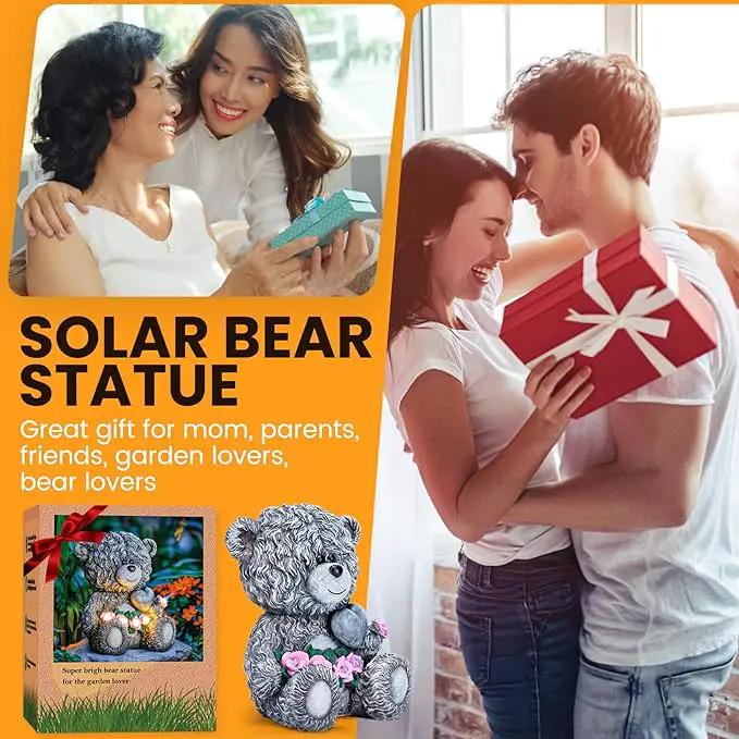 Solar Garden Outdoor Statues Bear with Heart and Pink Flower and 5 LED Lights-Lawn Decor Bear Statue for Patio, Balcony, Yard Ornament-Unique Valentine's Day and Housewarming Gifts for Mom, Women by GreenHaven Gardens