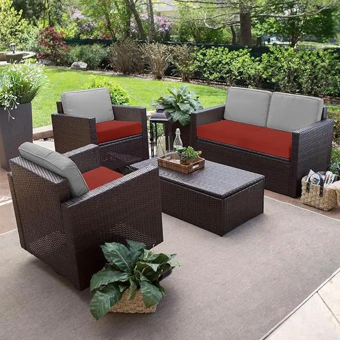 Favoyard Outdoor Chair Cushion 22 x 22 x 3 Inch Rainproof & 3-Year Fade Resistant Patio Furniture Cushions with Removable Cover and Adjustable Ties for Garden Sofa Couch Pads Set of 2, Red by GreenHaven Gardens