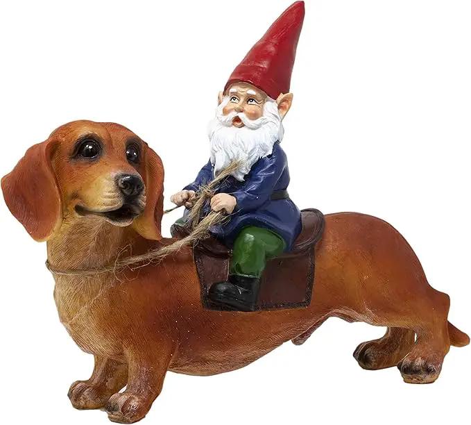 Funny Guy Mugs Gnome and a Dachshund Garden Statue- Indoor/Outdoor Garden Dog Gnome Sculpture for Patio, Yard or Lawn by GreenHaven Gardens