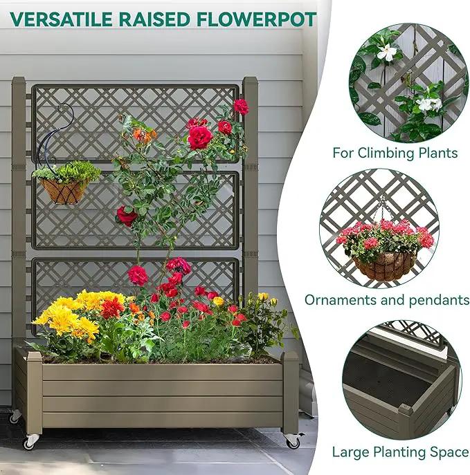 YITAHOME 43.3x17.7x61 in Planter Trellis Box with Wheels & Drain Plug, Outdoor Resin Raised Garden Bed for Climbing Plants, Large Weather-Resistant Design, Light Brown by GreenHaven Gardens