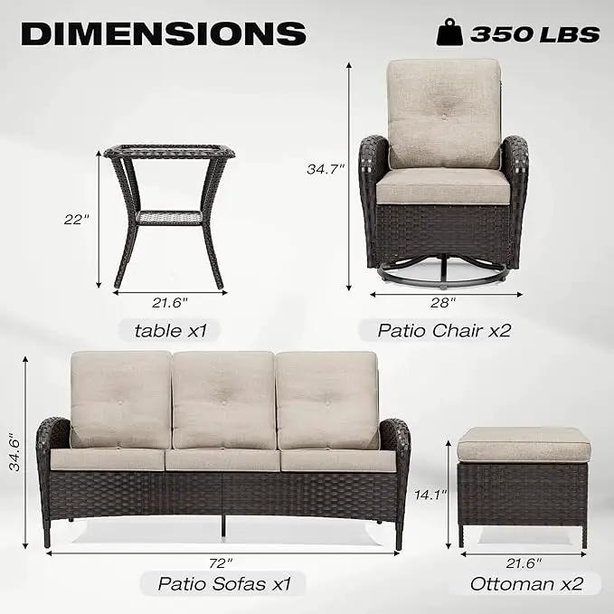 Joyside 6 Piece Patio Furniture Set, Outdoor Wicker Conversation Sets with Swivel Rocker Chairs and Sofa, Thick Cushion, Rattan Patio Sectional for Porch, Deck Use (Brown/Beige, 6 PCS) by GreenHaven Gardens