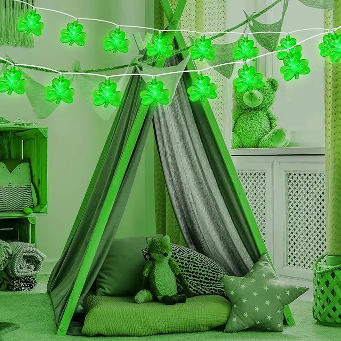 8.5FT Clear Green Shamrock Lights, St Patricks String Lights Outdoor Waterproof with 10 LED Light for rish Shamrock St Patrick's Day Party Indoor Home Garden Decorations by GreenHaven Gardens