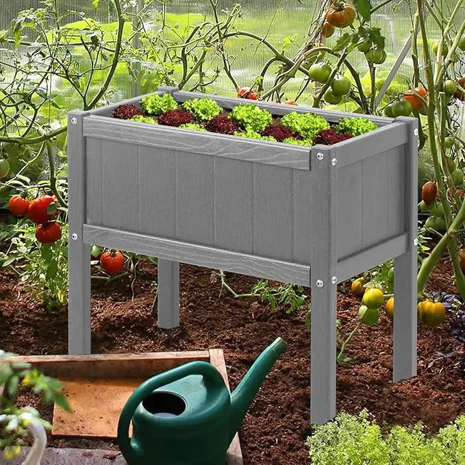 Raised Garden Bed with Drainage Hole Waterproof HDPE Elevated Planter Box with Legs Stable and Durable to Plant Herb Vegetable Flower,Patio,Balcony Outdoors/Indoors Gray by GreenHaven Gardens
