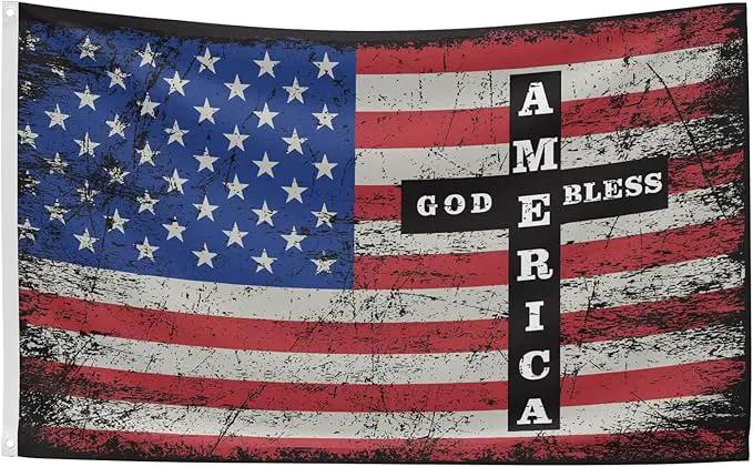 God Bless America Flag 3x5 ft, Double Sided Patriotic Usa Military Flag with Jesus and Cross for Outdoor House Yard Decorations, Patriotic Flag, Christian Gifts by GreenHaven Gardens