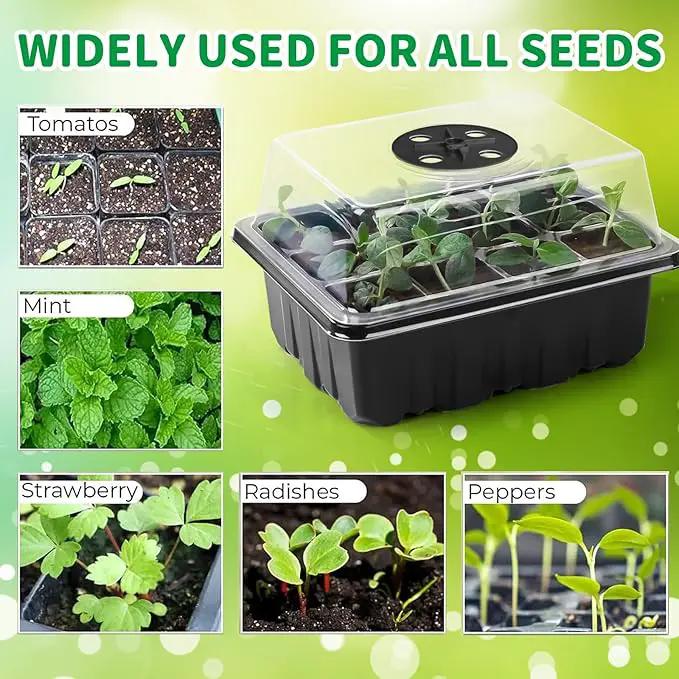 NAMOTEK 5 Pack Seed Starter Tray with Heat Mat and Grow Light Humidity Domes, 60 Cell Trays Germination Station Cloning Kit by GreenHaven Gardens