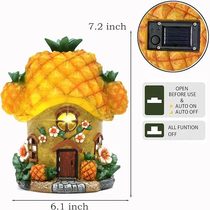 Fairy House Pineapple-Solar Garden Statues-Outdoor Decor - Fairy Garden Accessories for Porch Backyard Yard Lawn Flower Bed Decor by GreenHaven Gardens