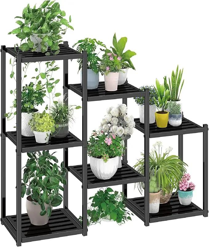 Simple Trending Plant Stand Indoor Outdoor, Heavy Duty Metal Waterproof 7 Tiered Plant Shelf for Multiple Flower Planter Holder Tall Large Rack, Black by GreenHaven Gardens
