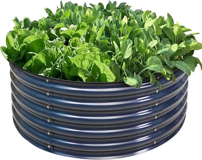 Olle 17" Tall, 42" Round Galvanized Raised Garden Bed Kit,Metal Raised Planter Boxes Outdoor DIY Raised Garden Beds Outdoor for Vegetables,3.5 * 3.5 * 1.4Ft,Midnight Grey by GreenHaven Gardens