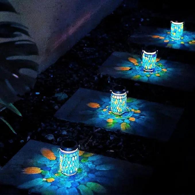 Cooo 4 Pack Mosaic Solar Lanterns Outdoor Waterproof Jar Lights Solar Powered, Hand Paste 141 Crystal Mosaics Table Hanging Garden Backyard Decor Lamps （Just a Little More, Get Double The Deligh