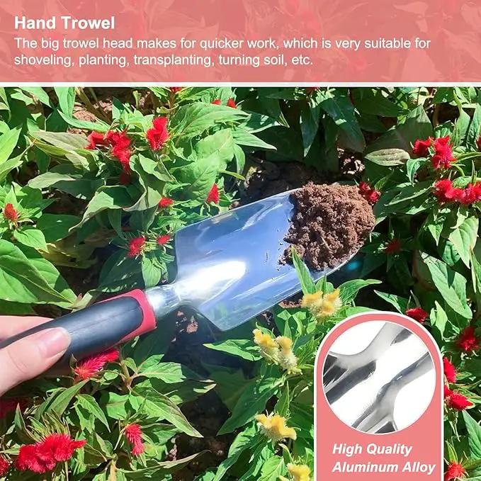 Garden Tool Set, 3PCS Heavy Duty Aluminum Gardening Tools with Soft Non-Slip Ergonomic Handle, Including Hand Trowel, Transplant Trowel and Cultivator Hand Rake for Planting, Digging, Weeding by GreenHaven Gardens
